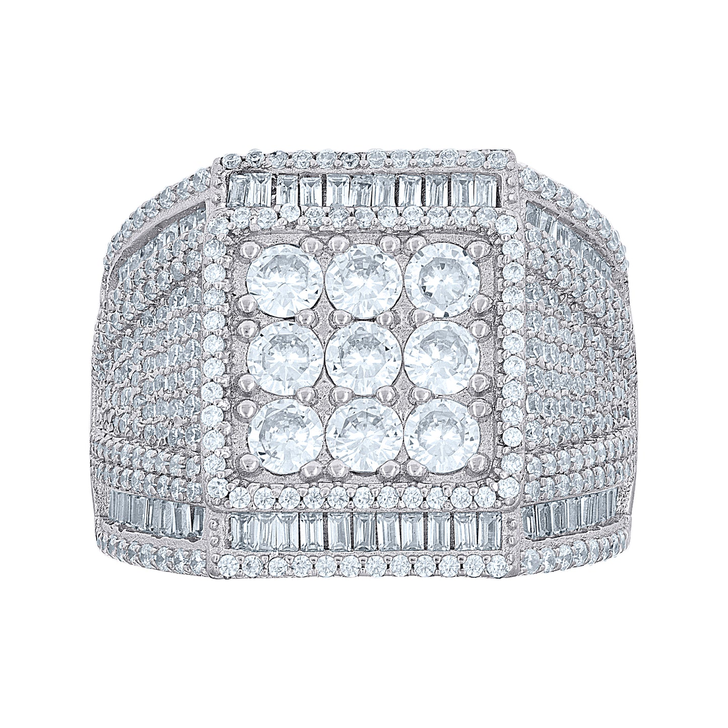 Sterling Silver Men's Baguette Round Cubic-Zirconia Square Head Fashion Bridal Anniversary Wedding Engagement Band Ring