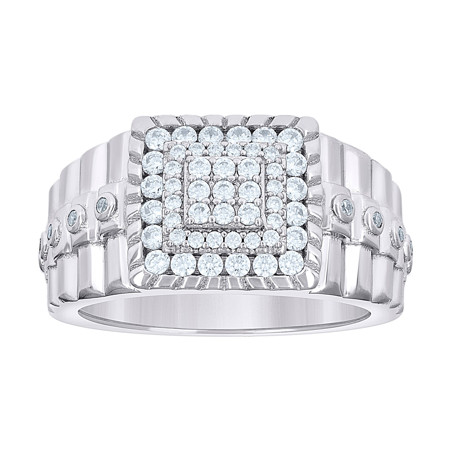 Sterling Silver Men's Cubic-Zirconia Square Head Fashion Bridal Anniversary Wedding Engagement Band Ring