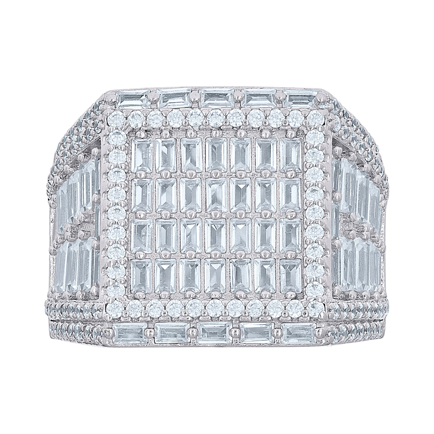 Sterling Silver Mens Baguette Round Cubic-Zirconia Square Head Fashion Bridal Anniversary Wedding Engagement Band Ring