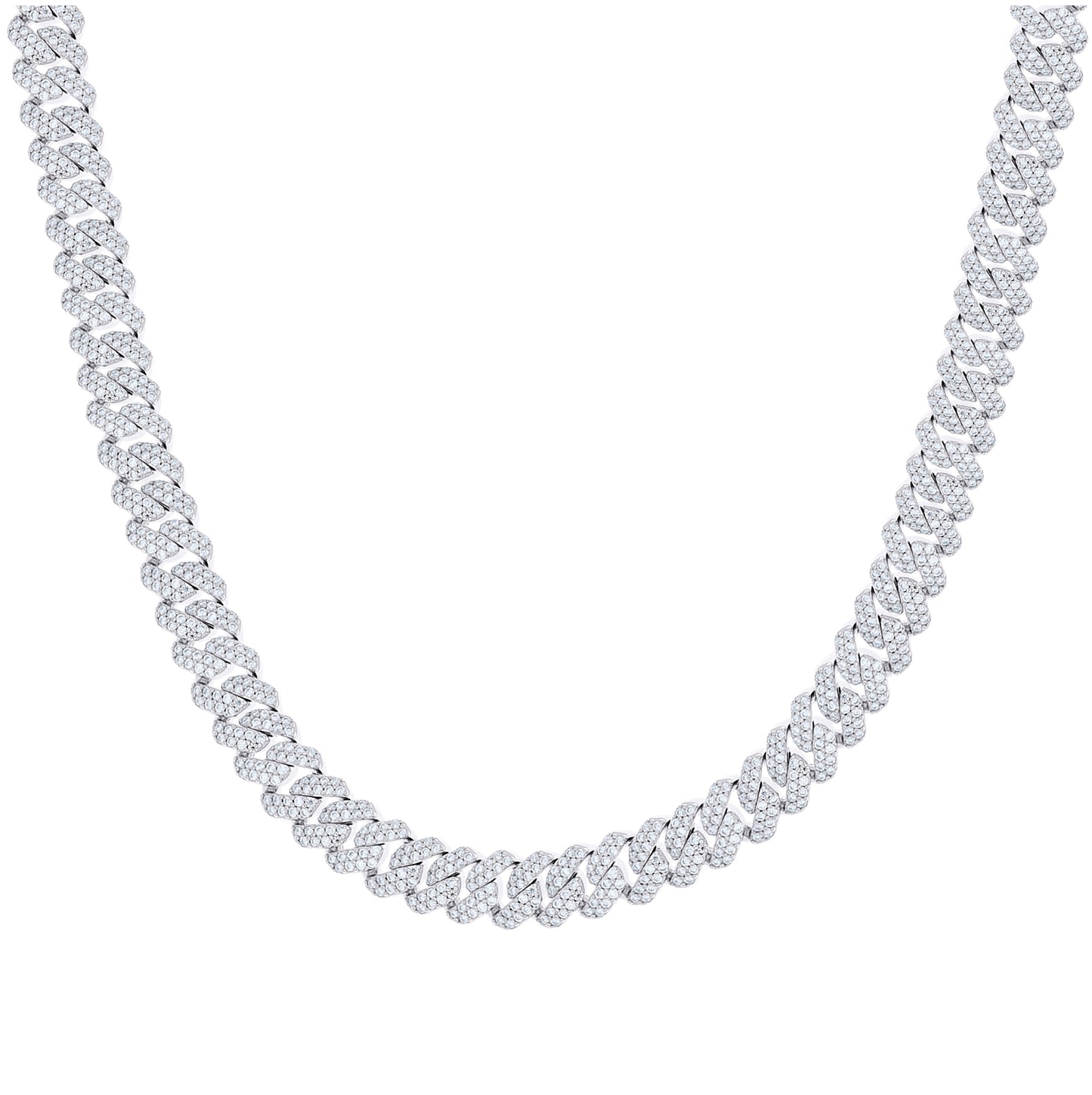 Sterling Silver Unisex Moissanite Monaco Chain Necklace 10mm 18 Inches– Elegant Jewelry Gift for Birthday, Anniversary, Engagement, Wedding