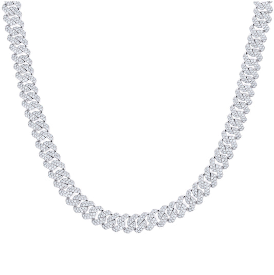 Sterling Silver Unisex Moissanite Monaco Chain Necklace 10mm 18 Inches– Elegant Jewelry Gift for Birthday, Anniversary, Engagement, Wedding