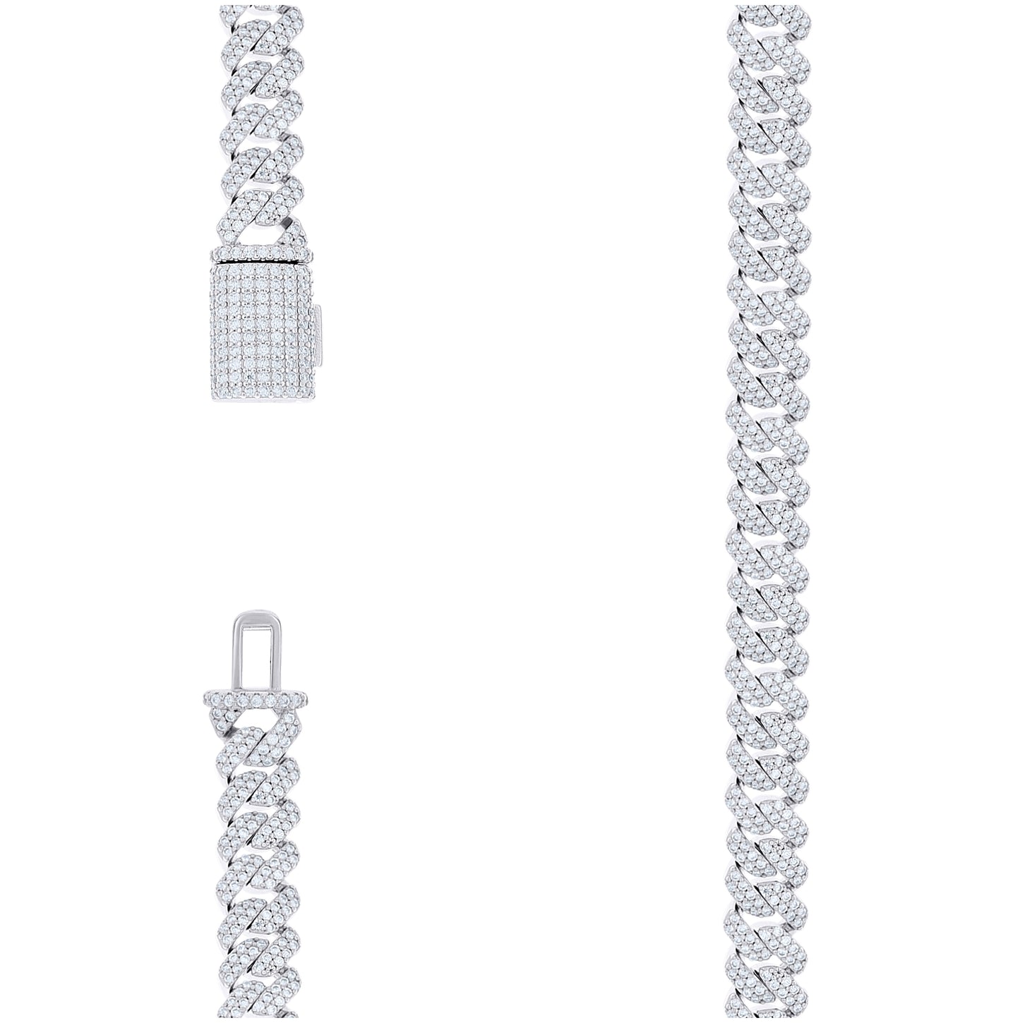 Sterling Silver Unisex Moissanite Monaco Chain Necklace 10mm 18 Inches– Elegant Jewelry Gift for Birthday, Anniversary, Engagement, Wedding
