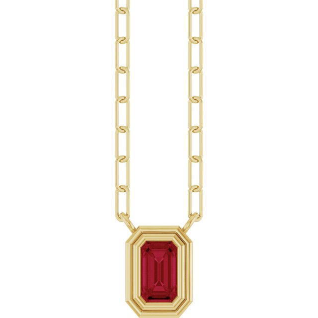 14K Yellow Gold Emerald 5 X 3 Mm 18 In Polished Lab-Grown Emerald Bezel Set Necklace