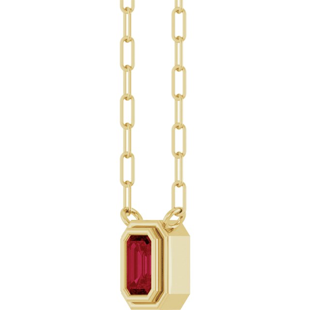 14K Yellow Gold Emerald 5 X 3 Mm 18 In Polished Lab-Grown Emerald Bezel Set Necklace