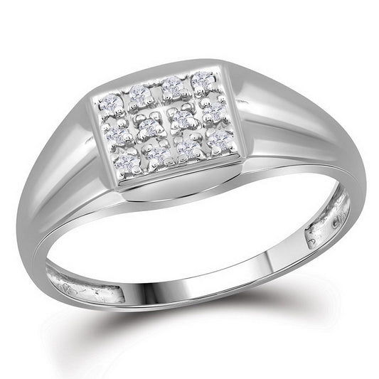 10K White Gold Mens Round Diamond Square Cluster Ring 1/8 Cttw, Mens Size: 7-13