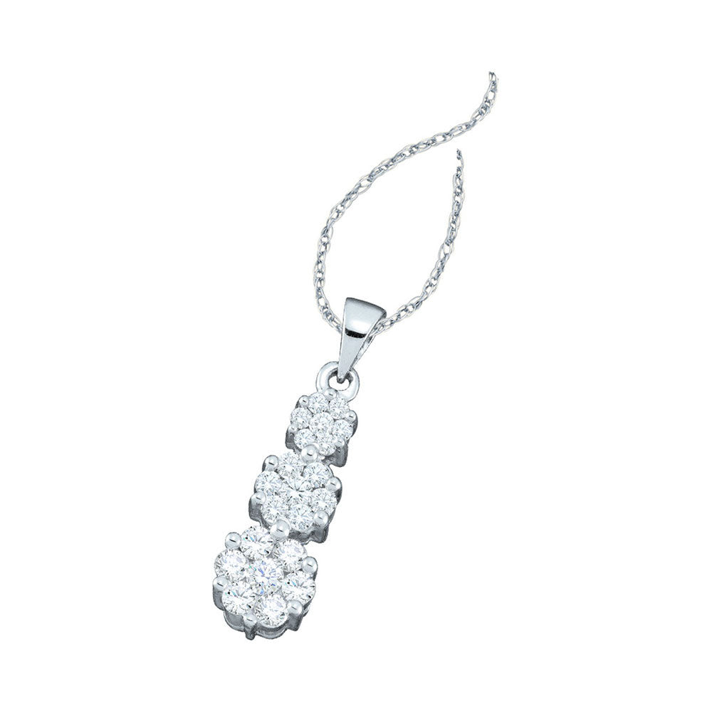 14K White Or Yellow Gold Womens Round Diamond Triple Trinity Cluster Pendant