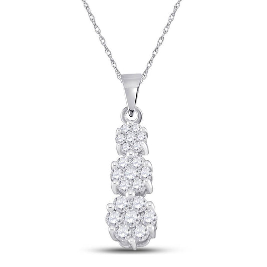 14K White Gold Womens Round Diamond Triple Flower Cluster Pendant 1/2 Cttw, Length: 0.93 In, Width: 0.22 In
