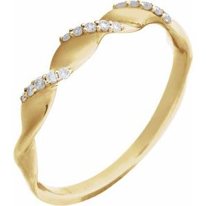 14K Yellow Gold Round 1.15 Mm Polished 0.08 Ctw Natural Diamond Spiral Anniversary Band Size 7