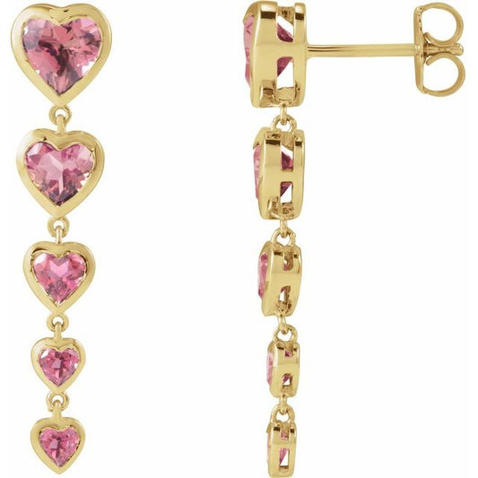 14K Yellow Gold Heart 6 X 6 Mm Friction Backs Polished Natural Pink Tourmaline Drop Heart Earring
