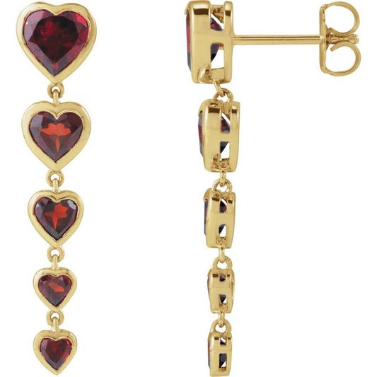 14K Yellow Gold Heart 6 X 6 Mm Friction Backs Polished Natural Mozambique Garnet Drop Heart Earring