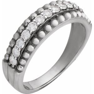 14K White Gold Round 2 Mm Polished 1/2 Ctw Natural Diamond Band Size 7