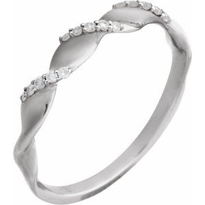 14K White Gold Round 1.15 Mm Polished 0.08 Ctw Lab-Grown Diamond Spiral Anniversary Band Size 7