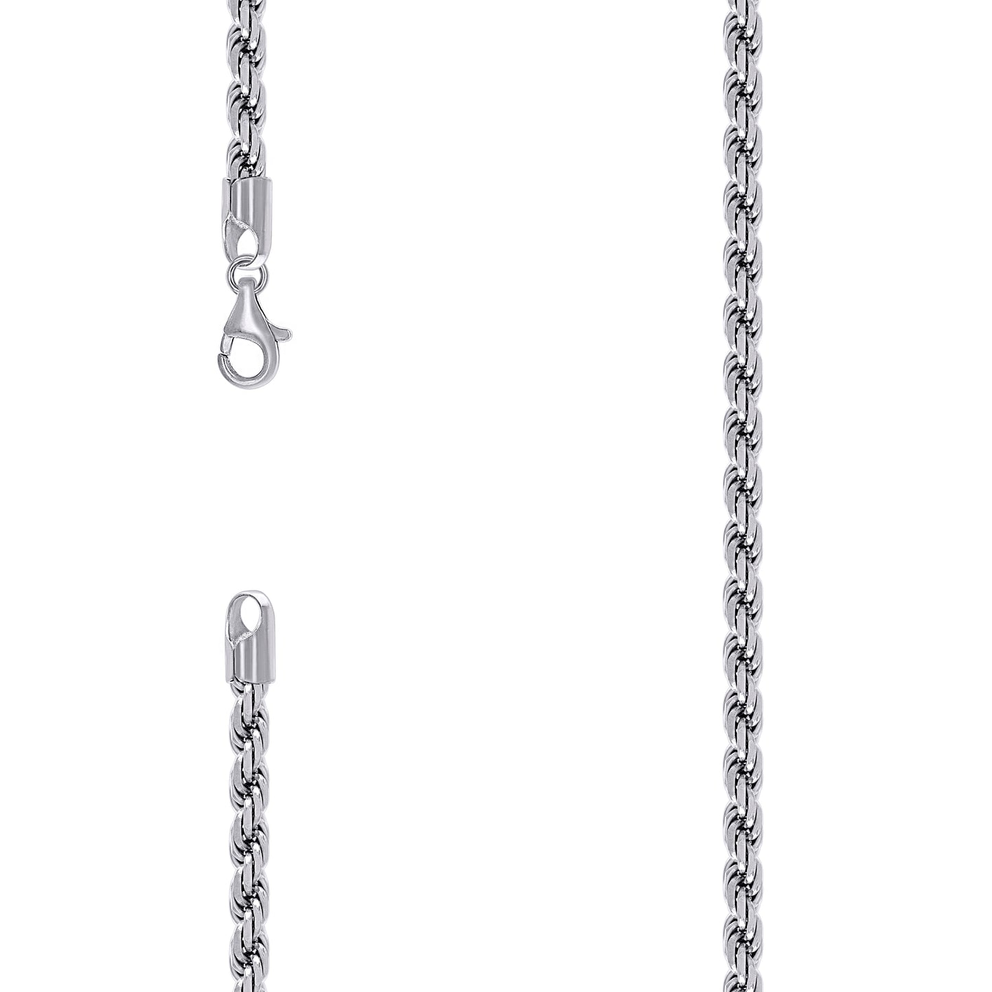 Sterling Silver Rhodium Plated Solid Rope Silver Chain