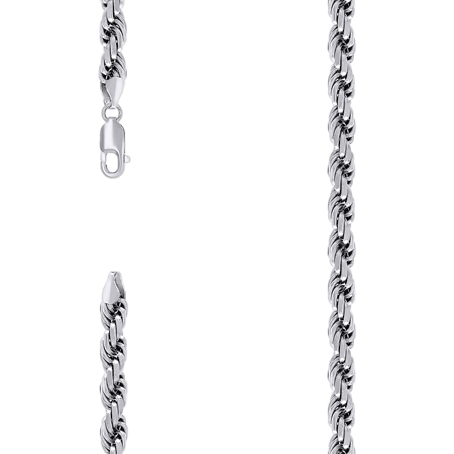 Sterling Silver Rhodium Plated Solid Rope Silver Chain