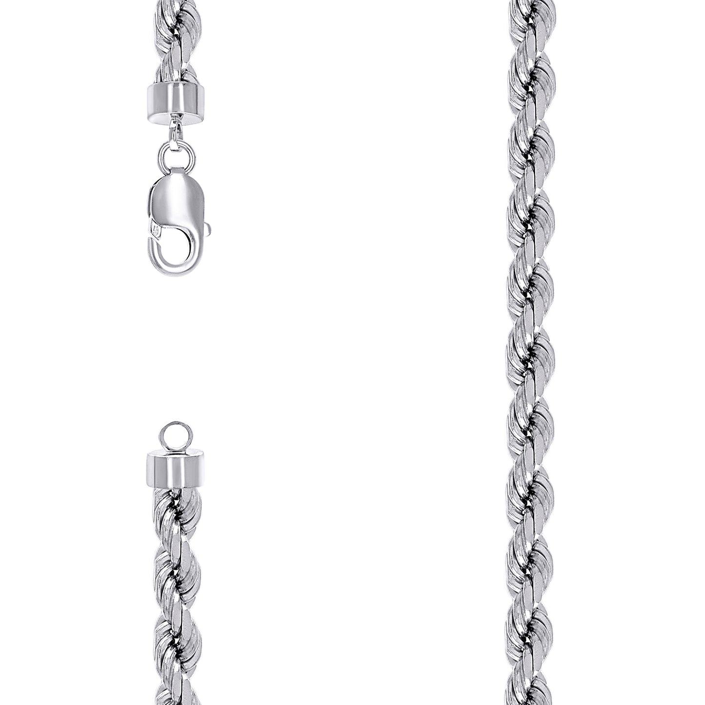 Sterling Silver Rhodium Plated Solid Rope Silver Chain