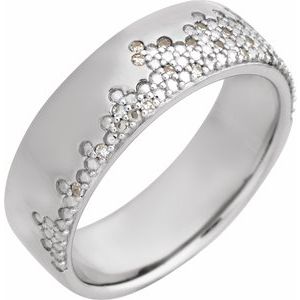 14K White Gold Round .9 Mm Polished 1/10 Ctw Lab-Grown Diamond Accented Band Size 7