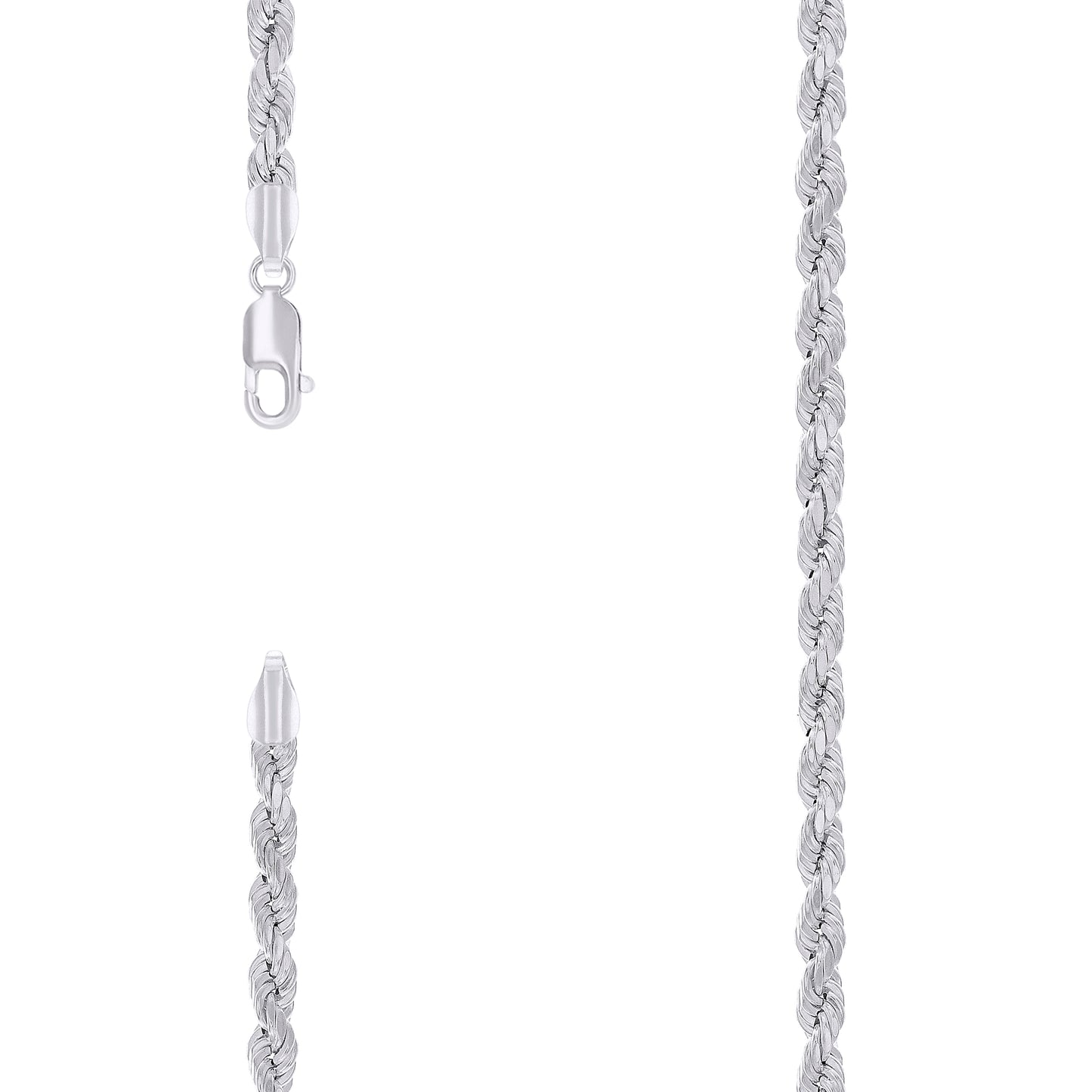 Sterling Silver Rhodium Plated Hollow Rope Chain