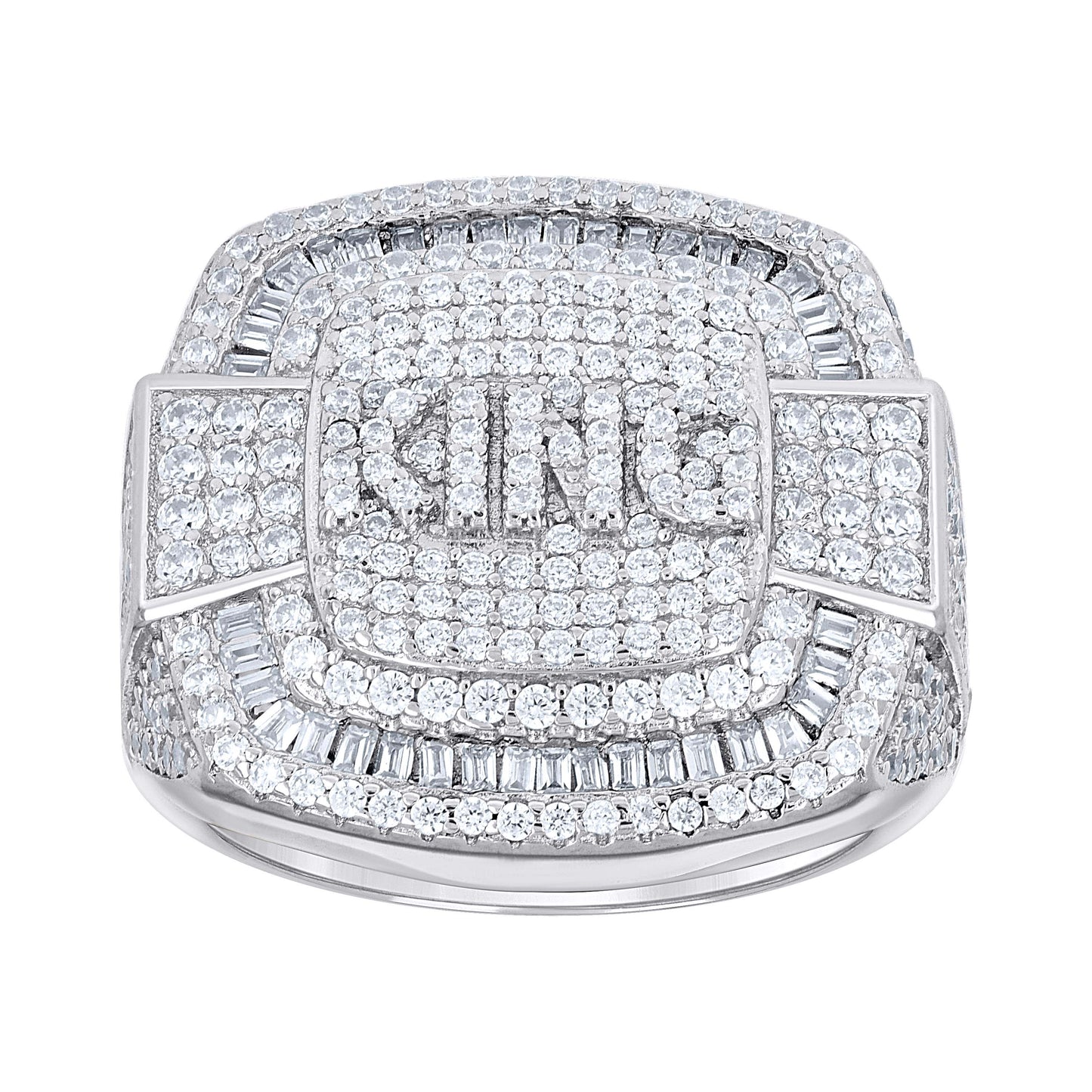 Sterling Silver Mens Baguette Round Cubic-Zirconia King Square Head Fashion Bridal Anniversary Wedding Engagement Band Ring