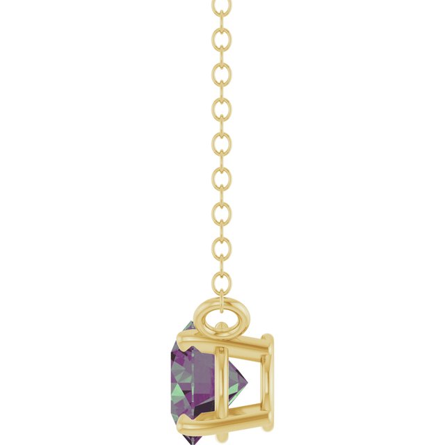 14K Yellow Gold Round  5 Mm 18 In Polished Lab-Grown Alexandrite Solitaire Necklace