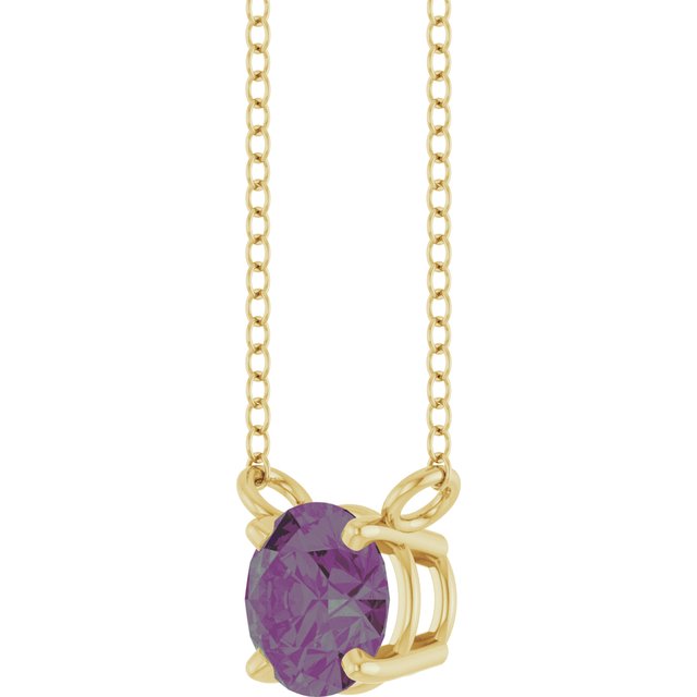 14K Yellow Gold Round  5 Mm 18 In Polished Lab-Grown Alexandrite Solitaire Necklace