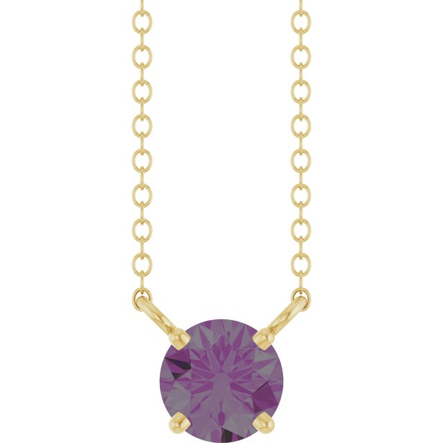 14K Yellow Gold Round  5 Mm 18 In Polished Lab-Grown Alexandrite Solitaire Necklace