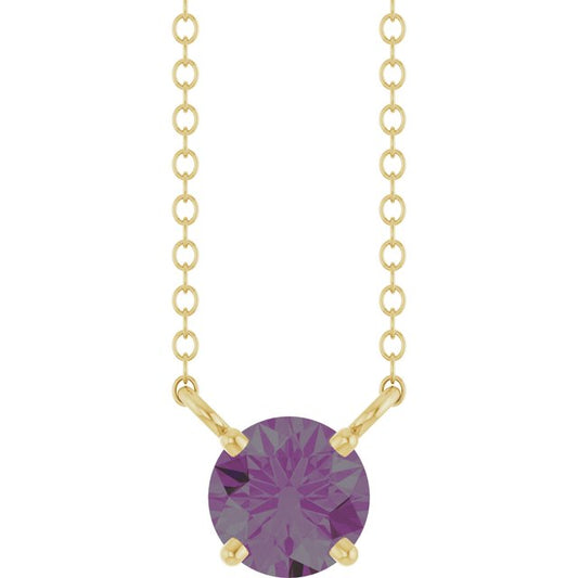 14K Yellow Gold Round  5 Mm 18 In Polished Lab-Grown Alexandrite Solitaire Necklace