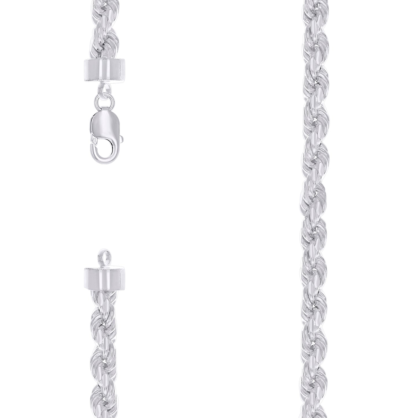 Sterling Silver Rhodium Plated Hollow Rope Chain