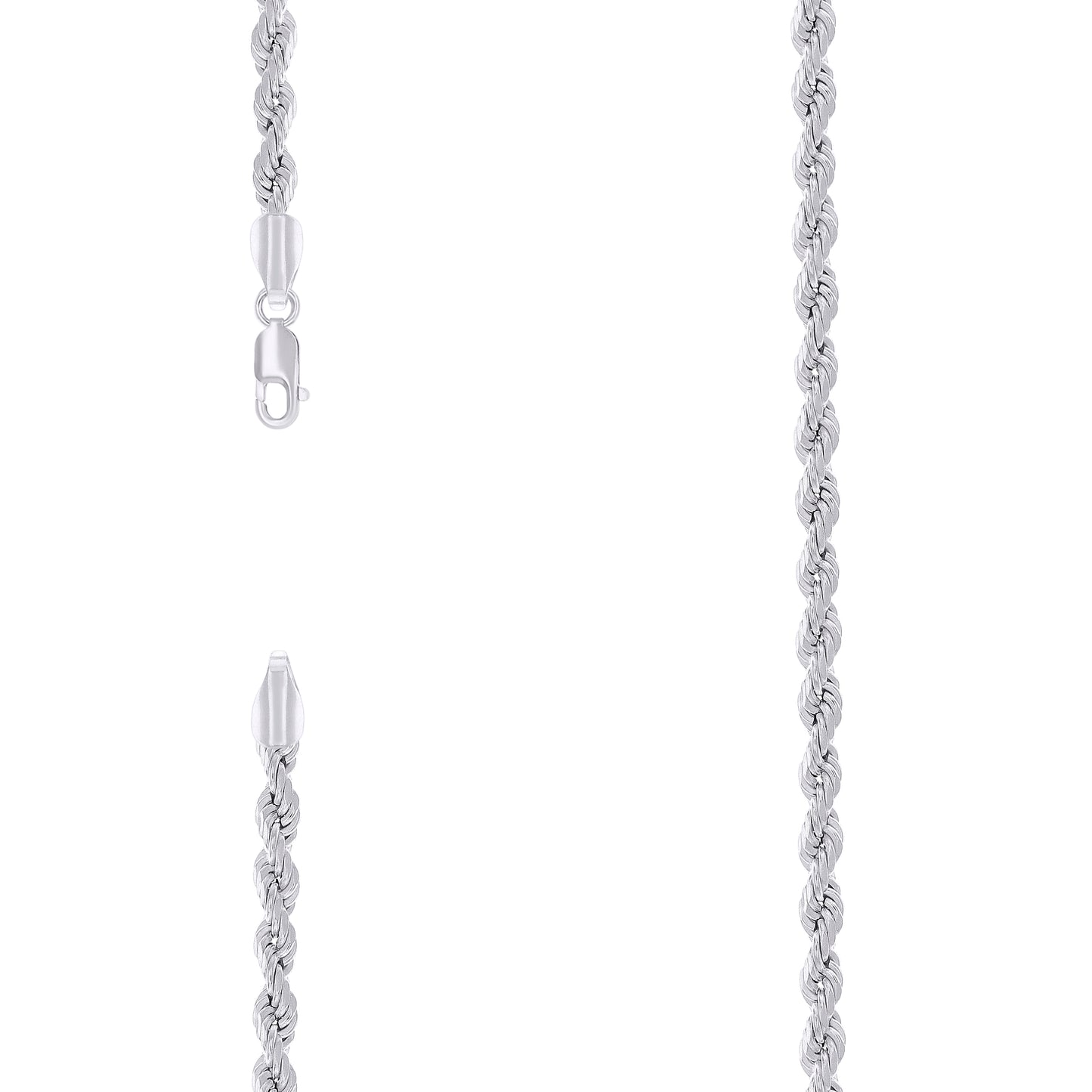 Sterling Silver Rhodium Plated Hollow Rope Chain