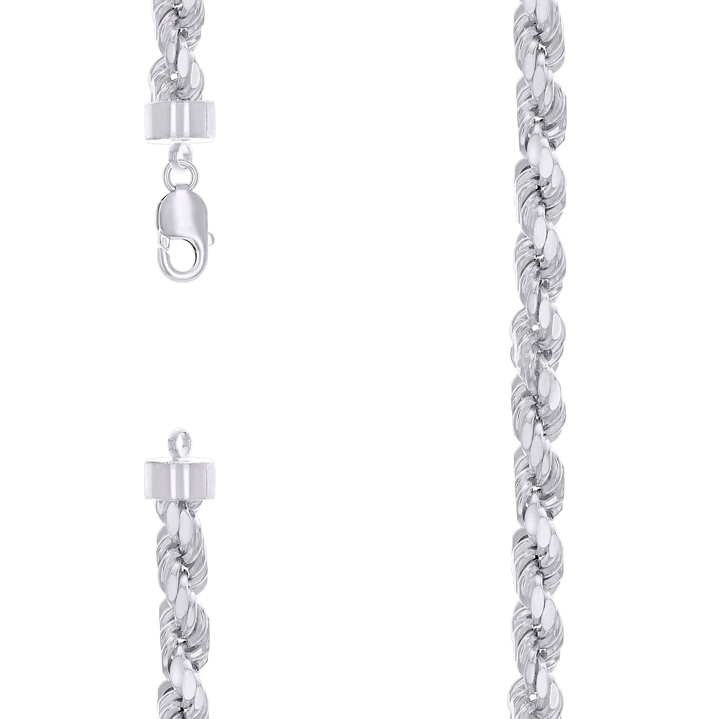 Sterling Silver Rhodium Plated Hollow Rope Chain