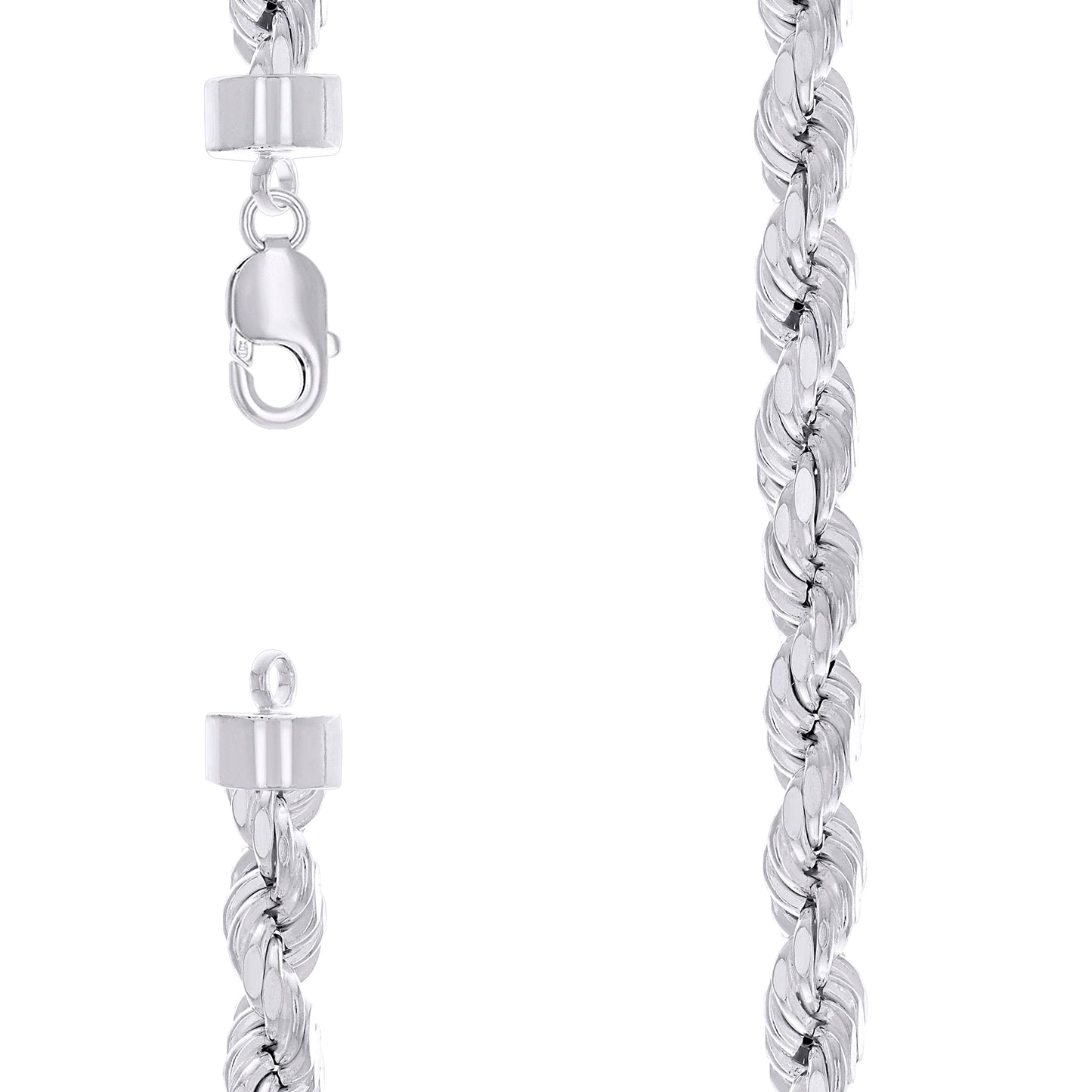 Sterling Silver Rhodium Plated Hollow Rope Chain