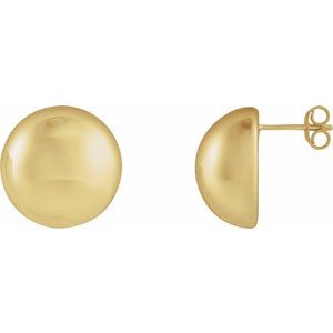 14K Yellow Gold 15 X 15 Mm Pair Friction Backs Polished Electroform Round Domed Earrings