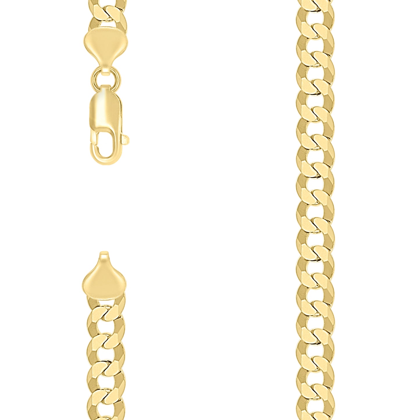 Sterling Silver Yellow-Tone Solid Super Flat Cuban Chain