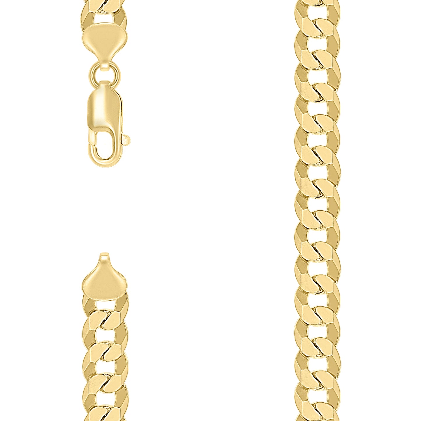 Sterling Silver Yellow-Tone Solid Super Flat Cuban Chain