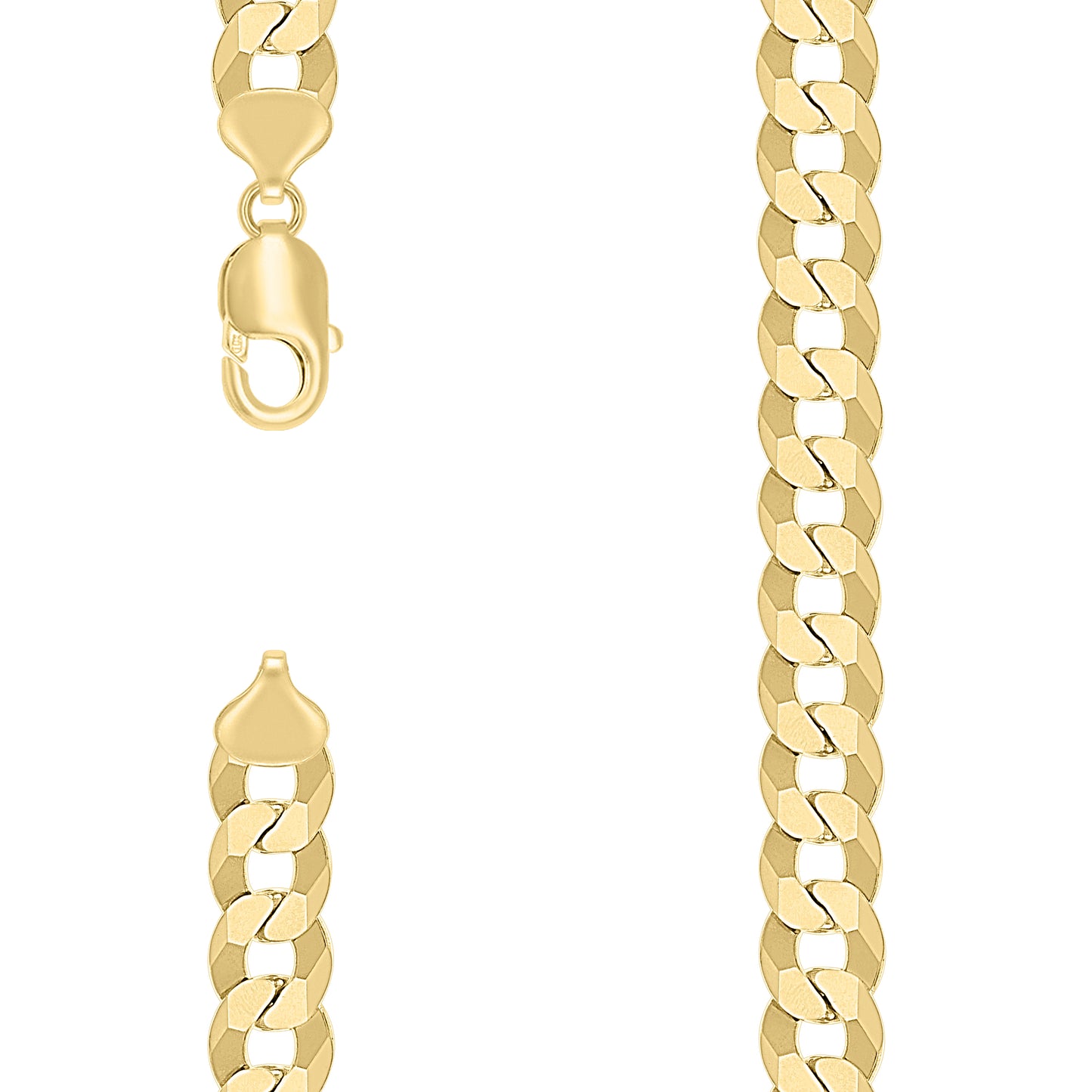 Sterling Silver Yellow-Tone Solid Super Flat Cuban Chain
