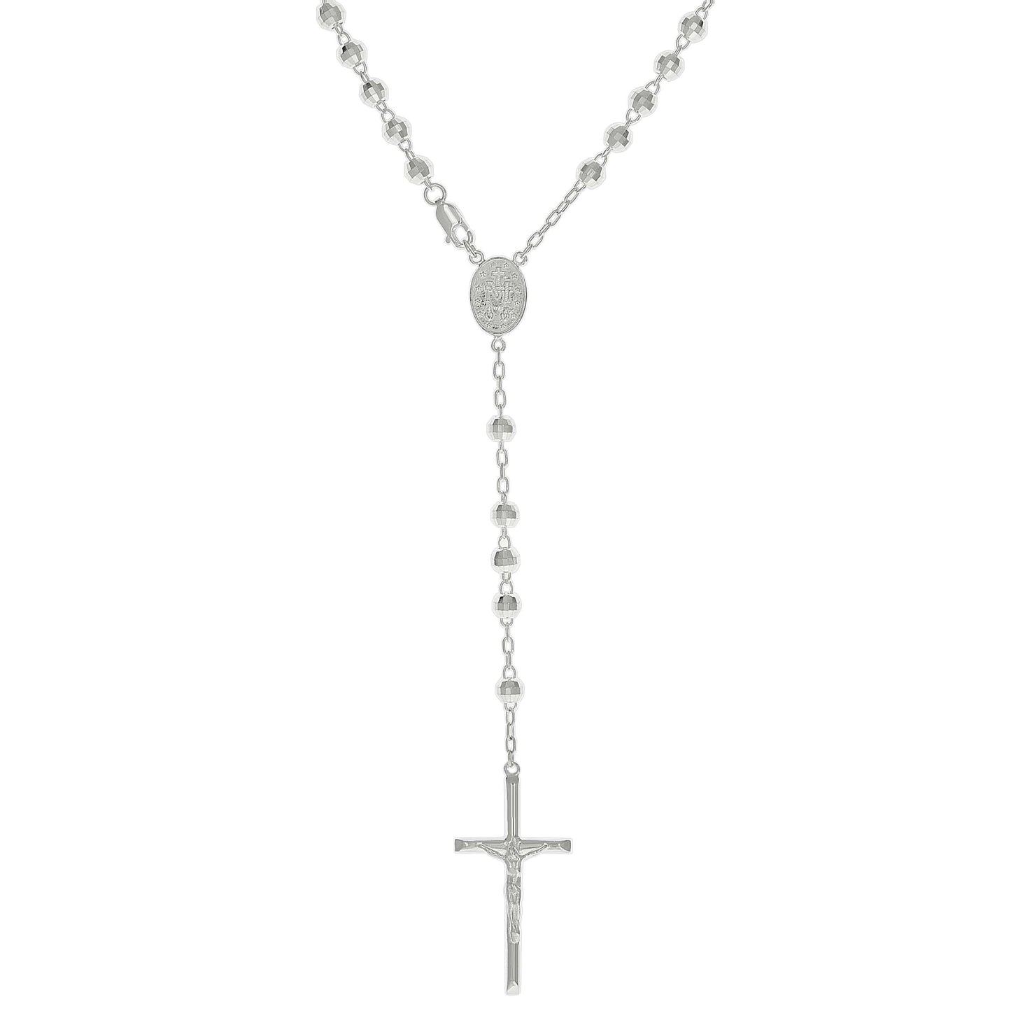 Sterling Silver Unisex Rosary Necklace 5mm