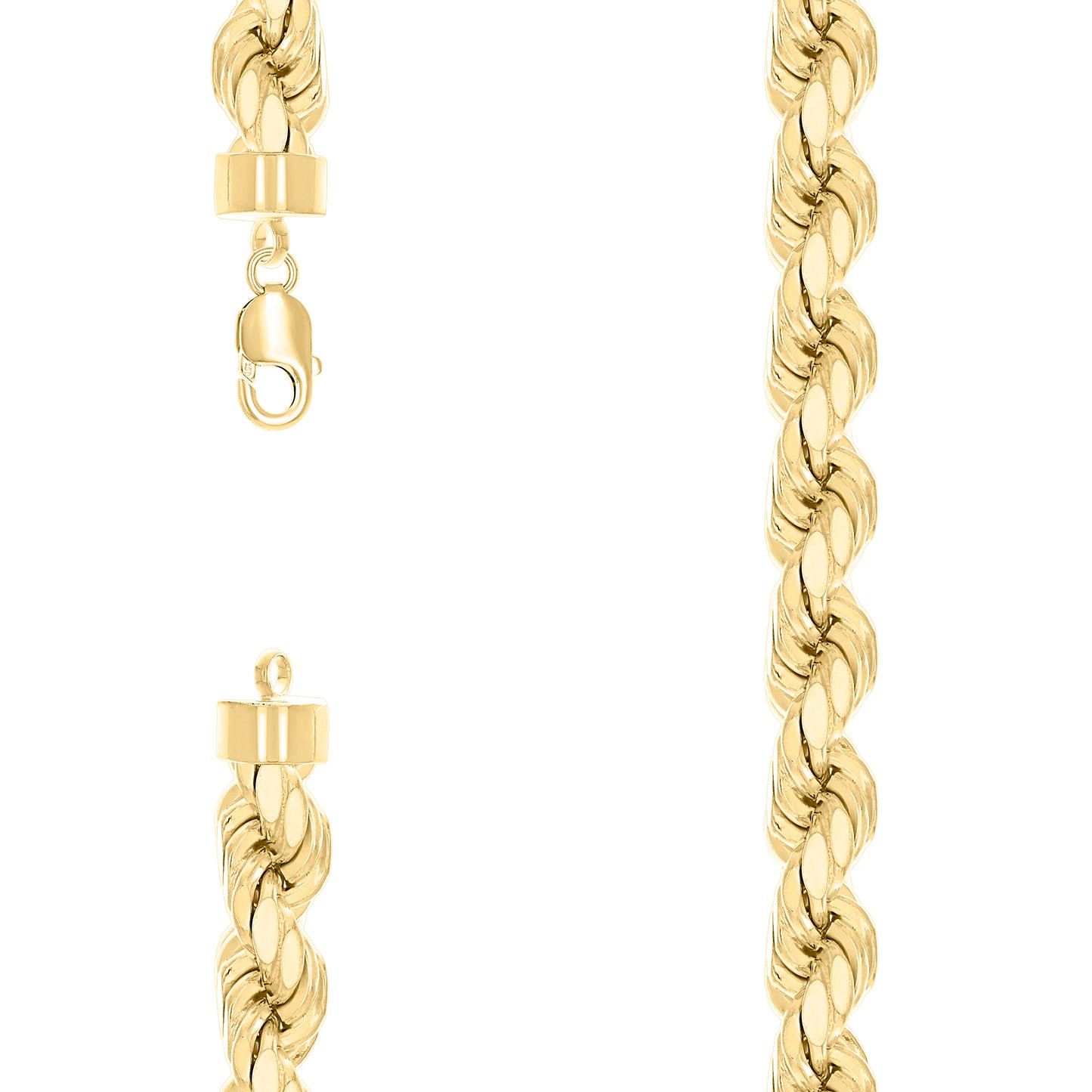 Sterling Silver Yellow-Tone Hollow Rope Chain