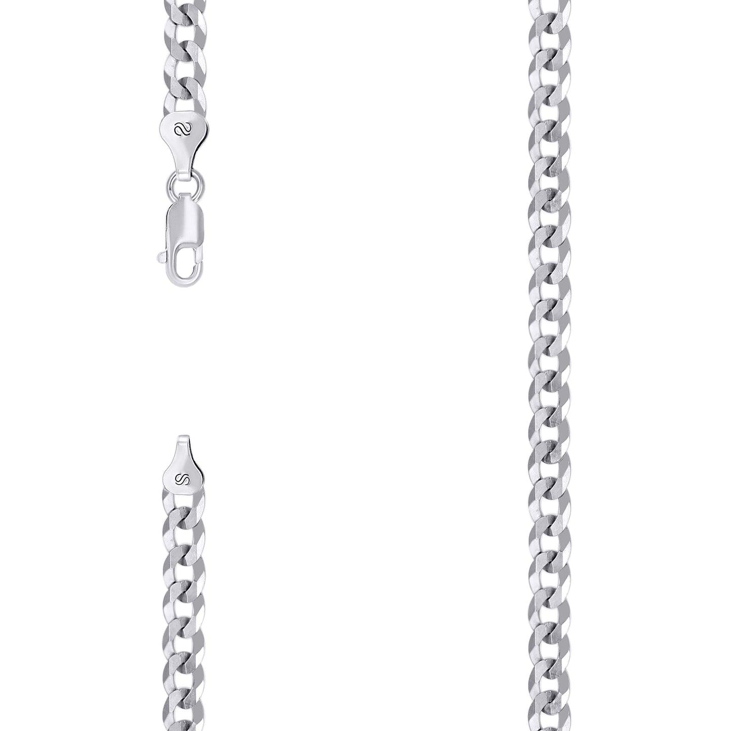Sterling Silver Rhodium Plated Solid Super Flat Cuban Chain
