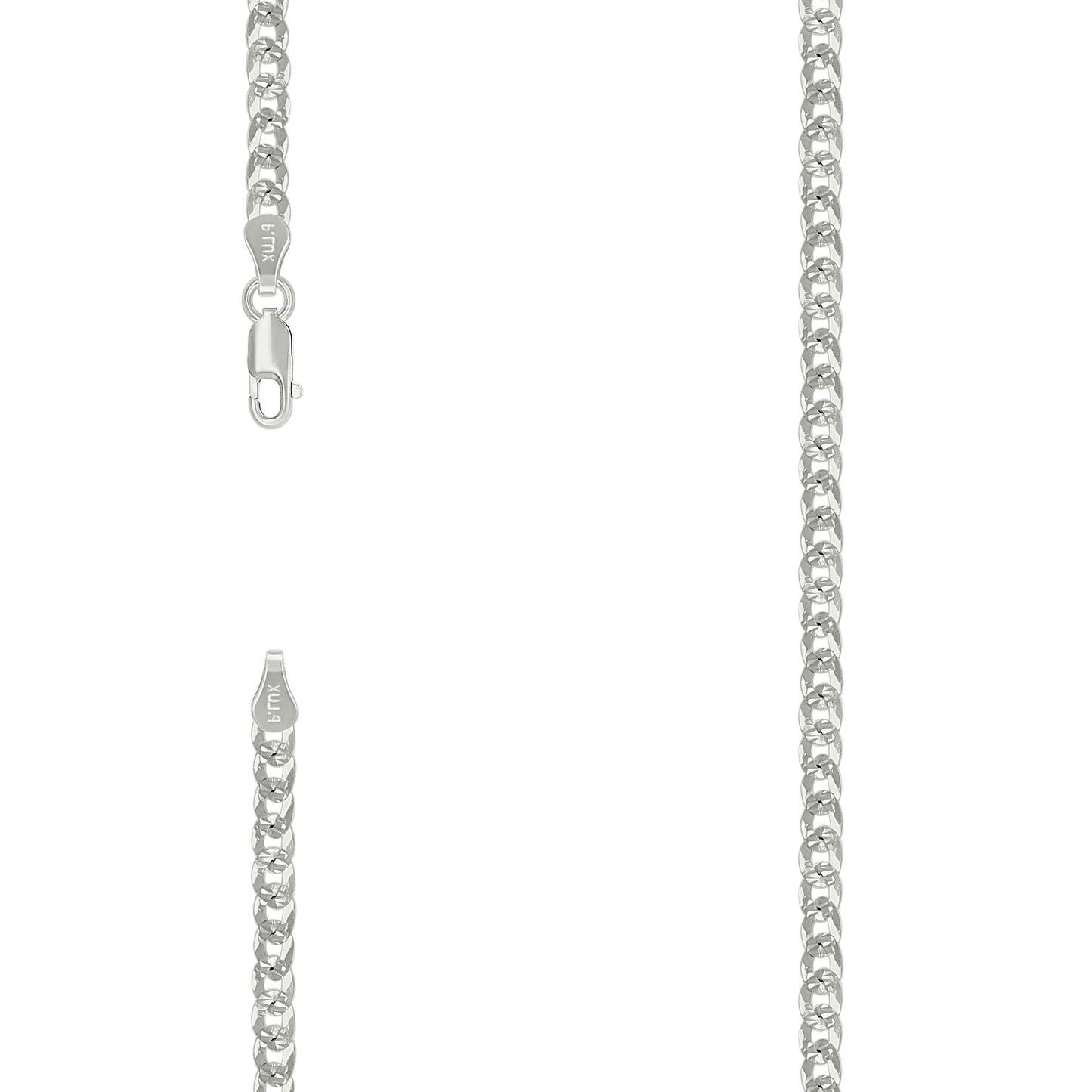 Sterling Silver Solid Pave Super Flat Cuban Chain