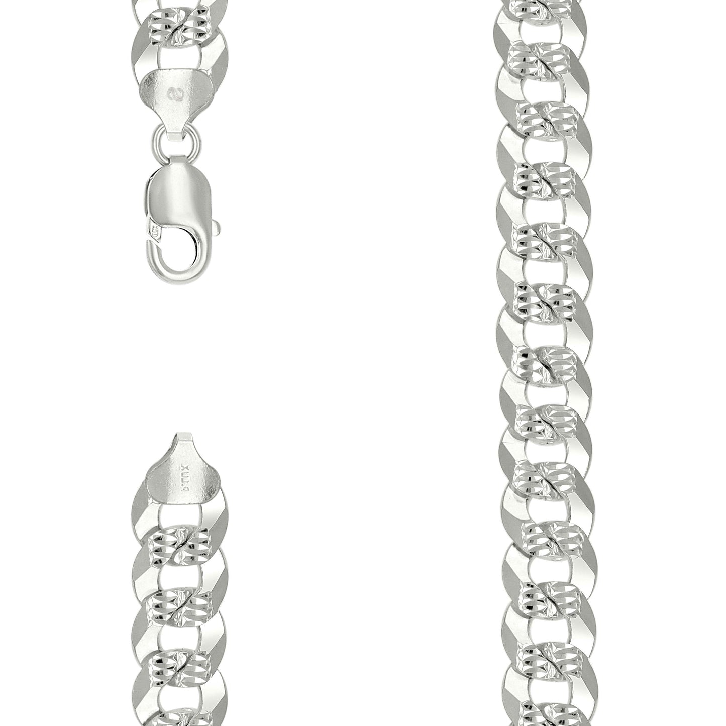 Sterling Silver Solid Pave Super Flat Cuban Chain