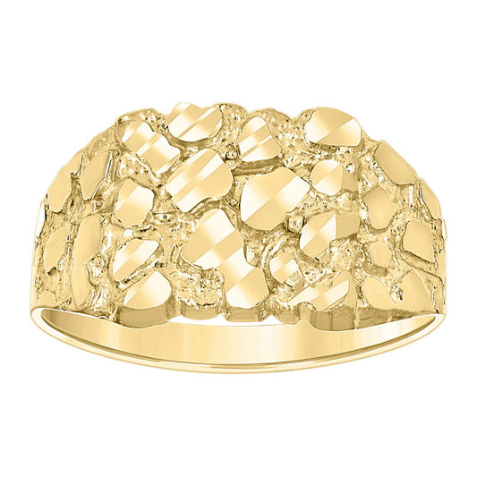 10kt Yellow Gold Unisex Diamond-cut Nugget Fashion Ring S10