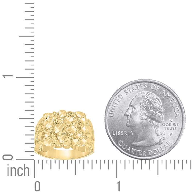 10kt Yellow Gold Unisex Diamond-cut Nugget Fashion Ring S5