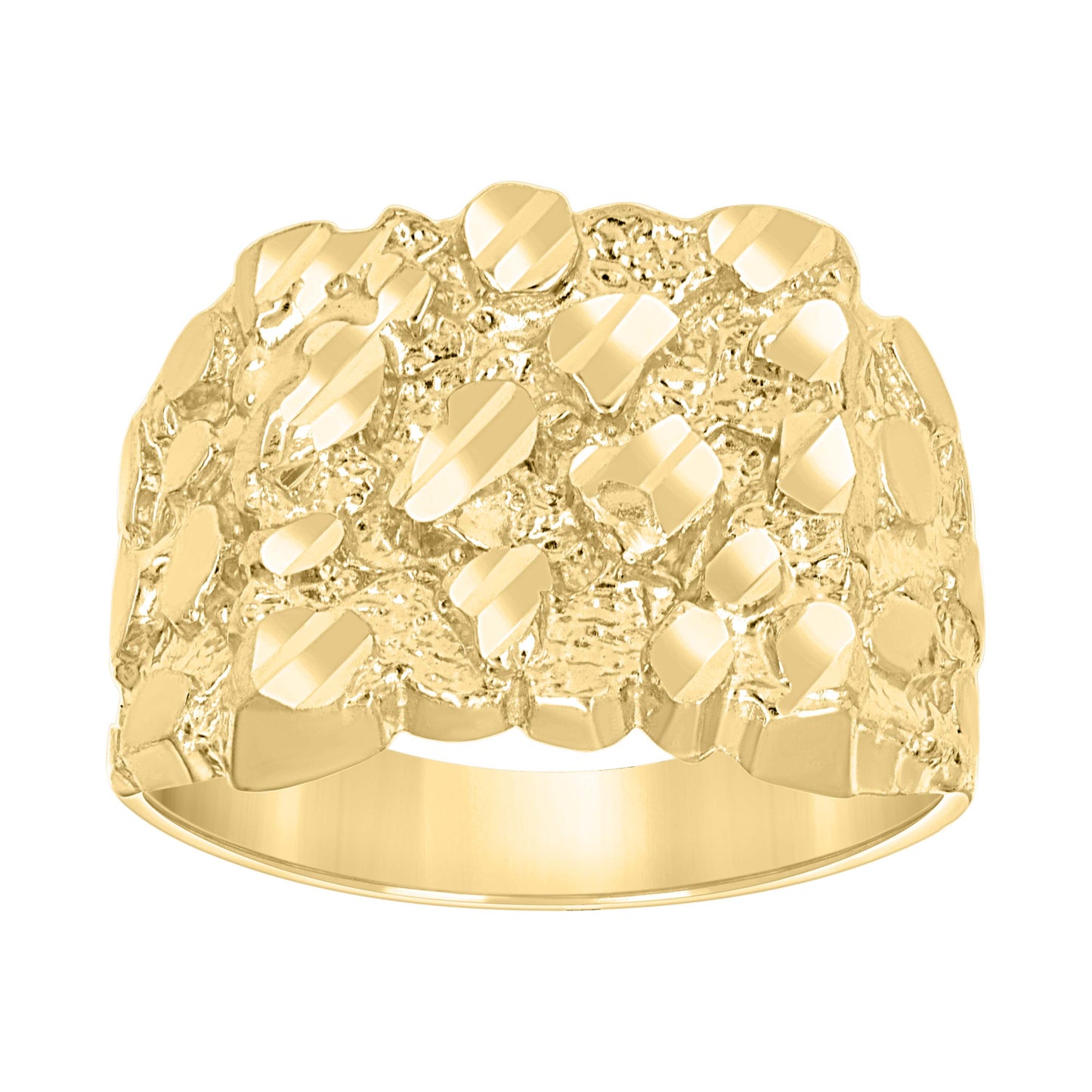 10K Yellow Gold Unisex Diamond-cut Nugget Fashion Bridal Anniversary Wedding Engagement Band Ring