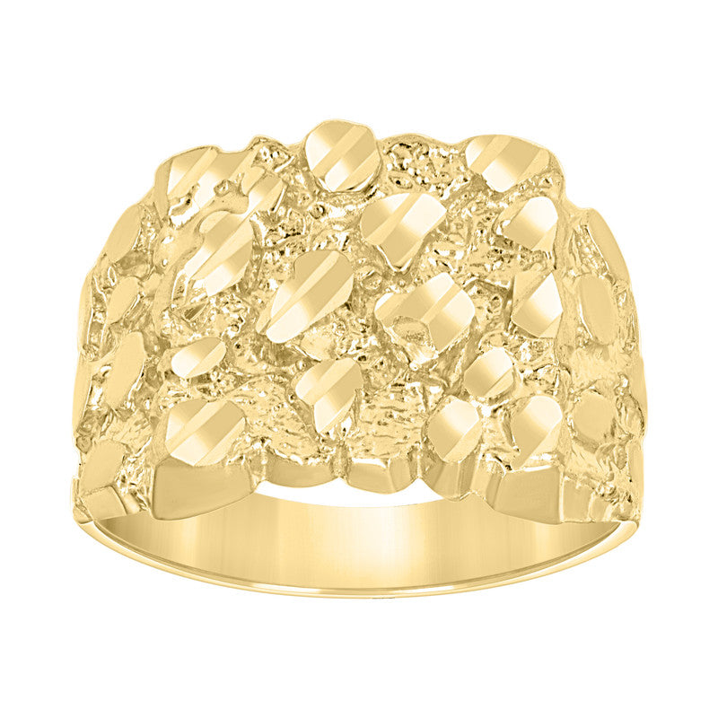 10kt Yellow Gold Unisex Diamond-cut Nugget Fashion Ring S5