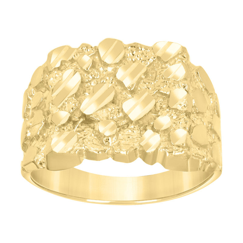 10kt Yellow Gold Unisex Diamond-cut Nugget Fashion Ring S7