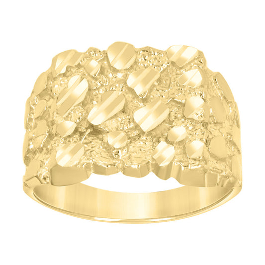 10kt Yellow Gold Unisex Diamond-cut Nugget Fashion Ring S7