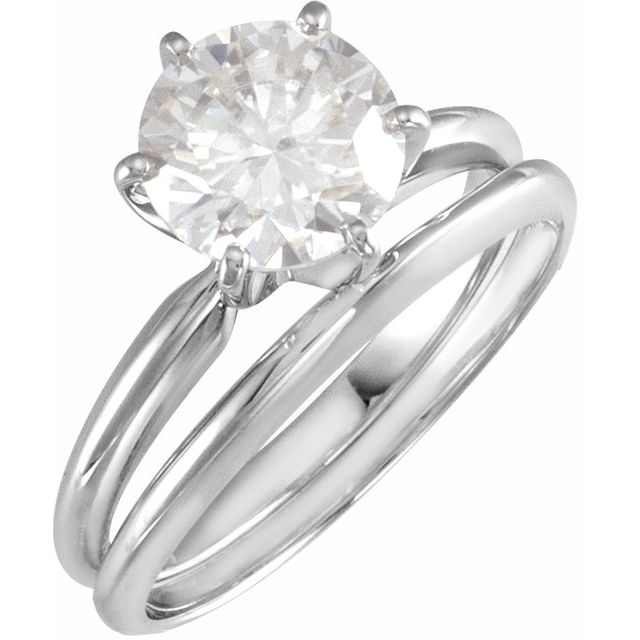 14K White Gold Round 5.4-5.7 Mm Polished 6-Prong Heavy Solitaire Engagement Ring Mounting, Size 6