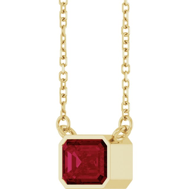 14K Yellow Gold Emerald 7 X 5 Mm Polished Lab-Grown Gem Solitaire 18 In Necklace