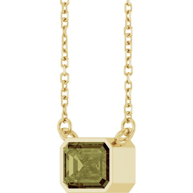 14K Yellow Gold Emerald 7 X 5 Mm Polished Lab-Grown Gem Solitaire 18 In Necklace