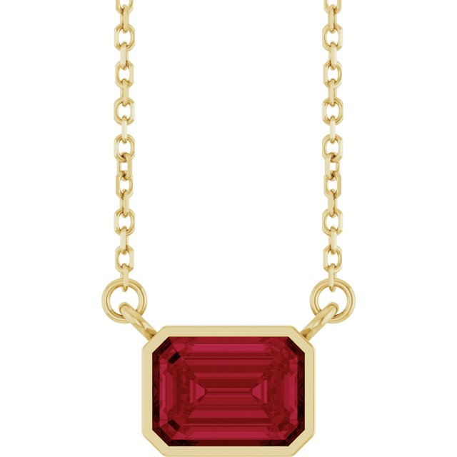 14K Yellow Gold Emerald 7 X 5 Mm Polished Lab-Grown Gem Solitaire 18 In Necklace