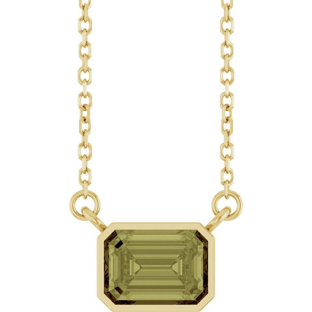 14K Yellow Gold Emerald 7 X 5 Mm Polished Lab-Grown Gem Solitaire 18 In Necklace